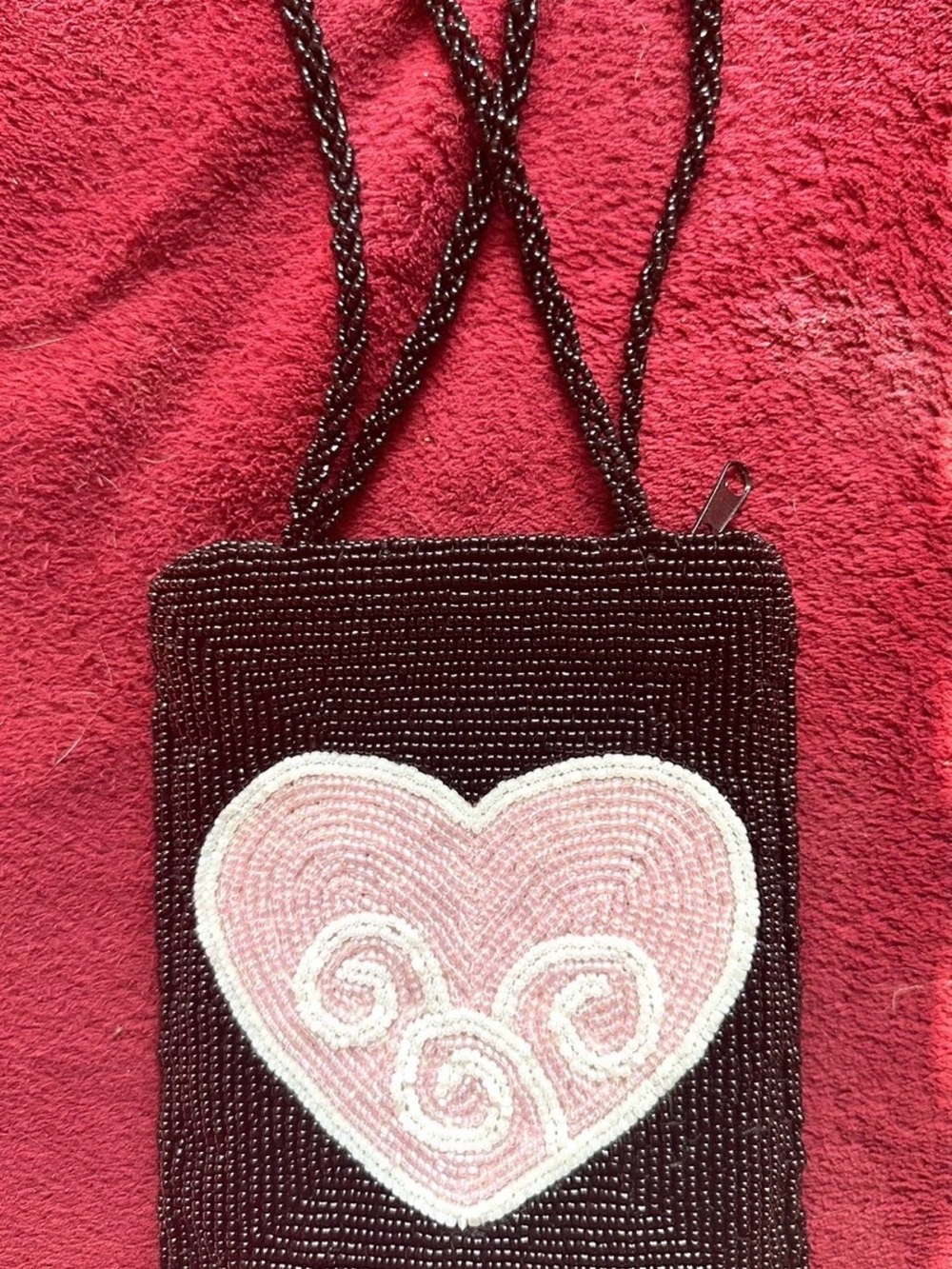Vintage Small Beaded Pink Heart Bag